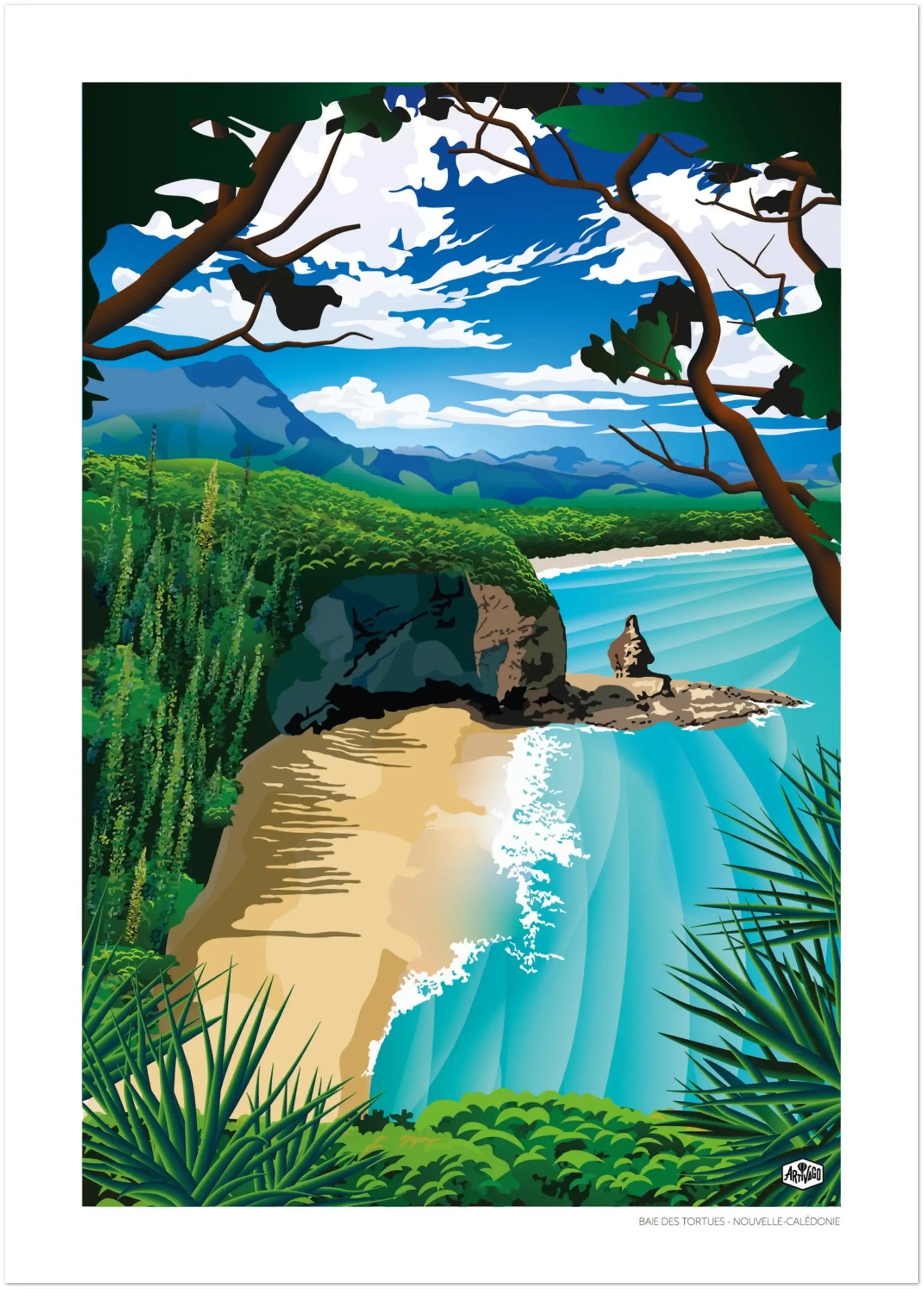 Affiche Nouvelle-Calédonie « Baie des Tortues » format 50×70 cm sans cadre – vue produit sur fond neutre