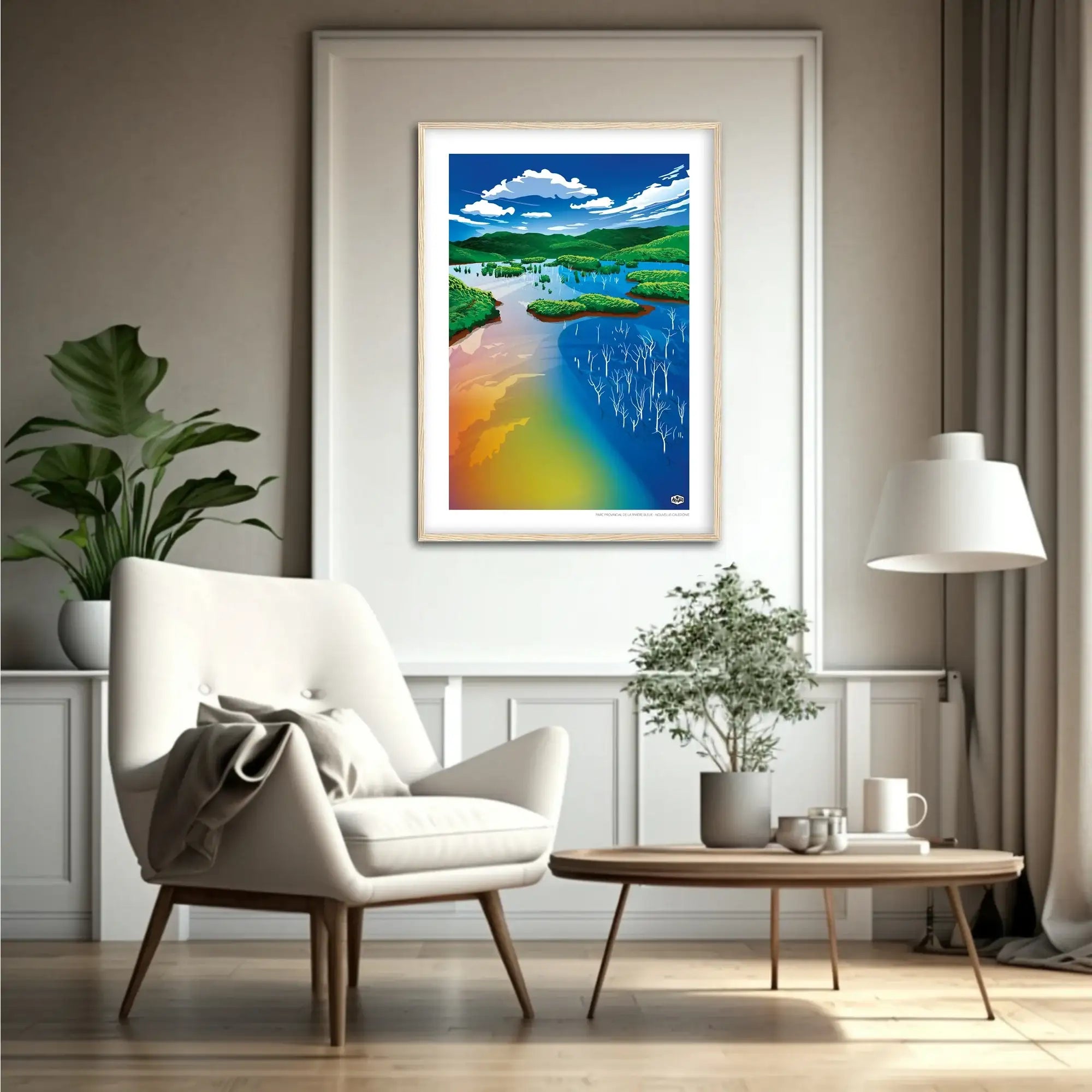 Affiche Nouvelle-Calédonie « La forêt noyée », format 50×70 cm avec cadre en bois, décoration intérieure naturelle