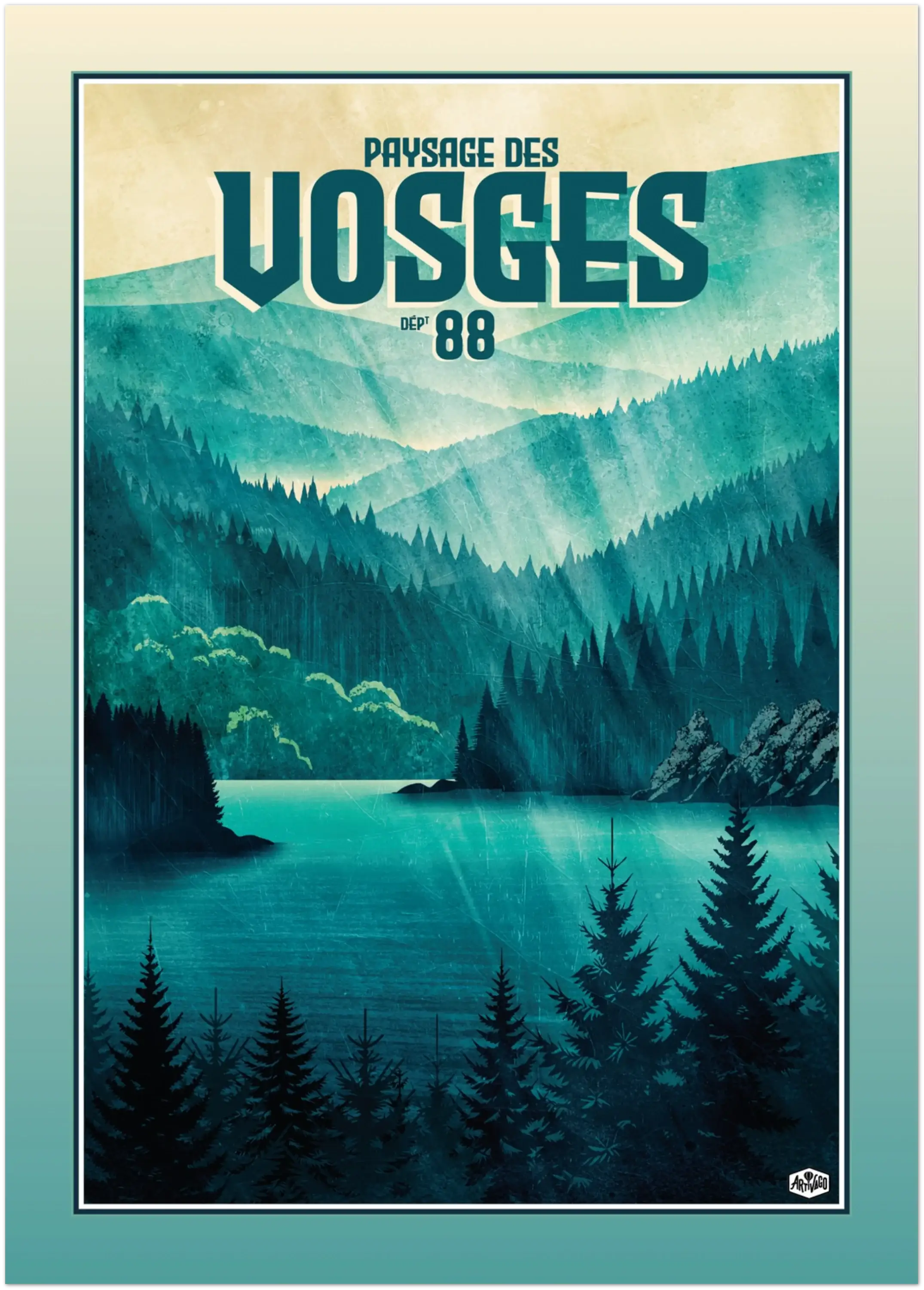 Affiche forêt des Vosges « Lacs et montagnes » format 50×70 cm sans cadre – vue produit sur fond neutre