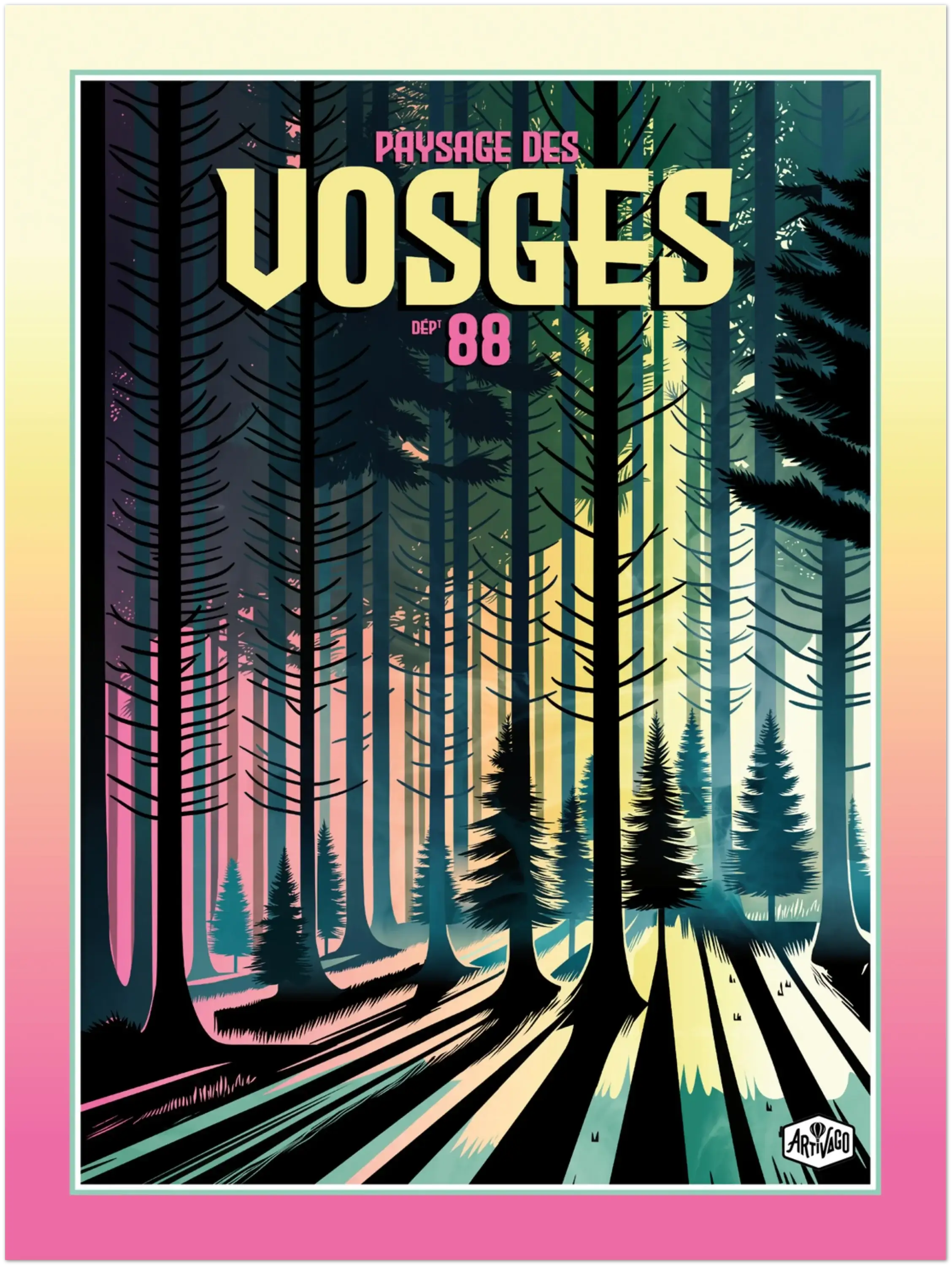 Affiche forêt des Vosges « Lumières du crépuscule » – format 30×40 cm seule – vue produit