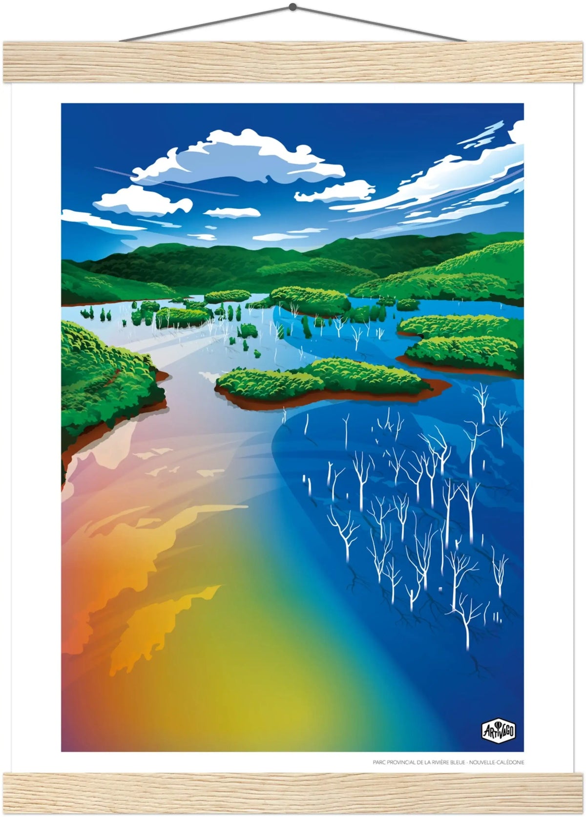 Affiche Nouvelle-Calédonie « La forêt noyée » – baguettes bois – format 30×40 cm