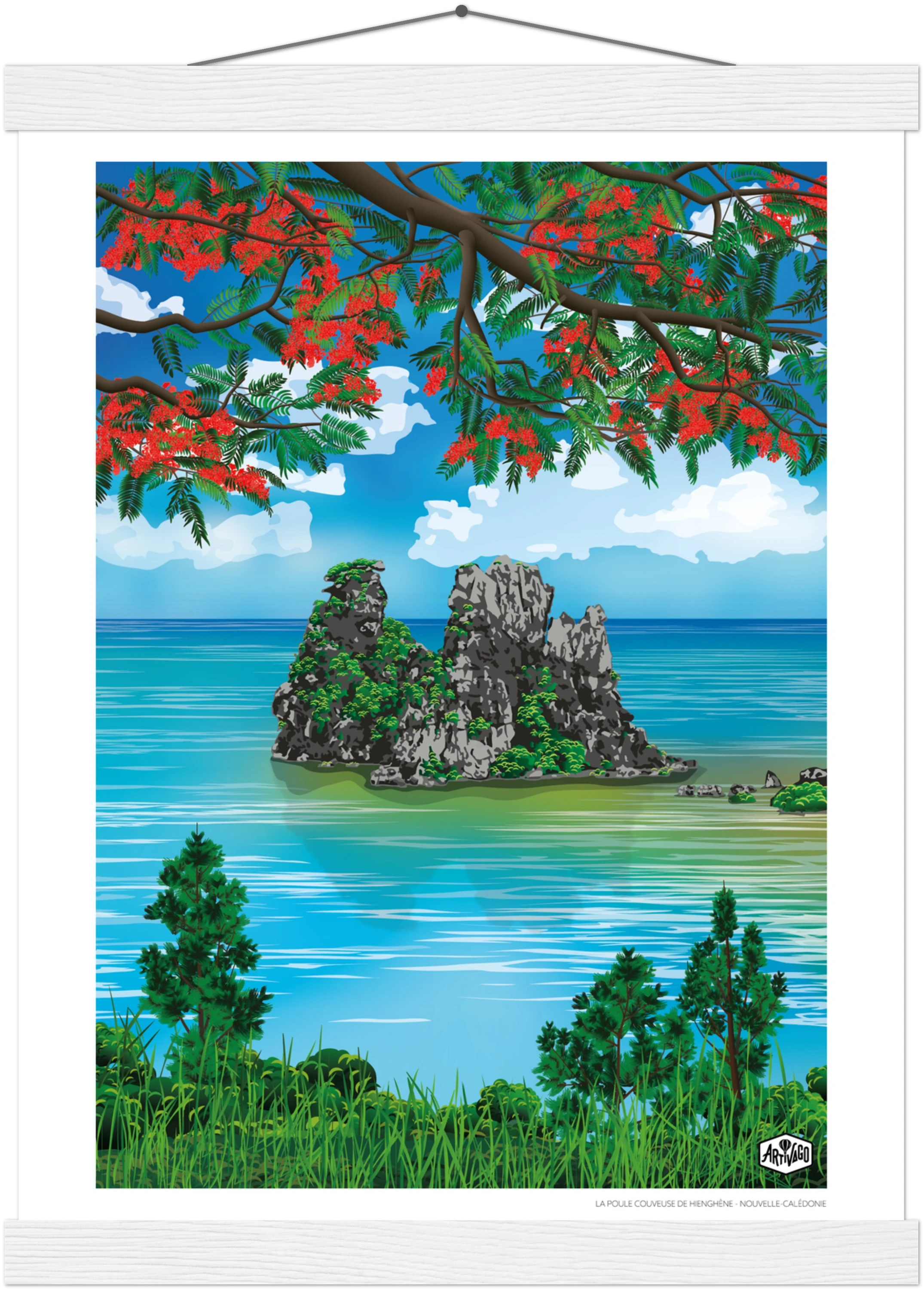 Affiche Nouvelle-Calédonie « La poule couveuse de Hienghène » – baguettes blanches – format 30×40 cm
