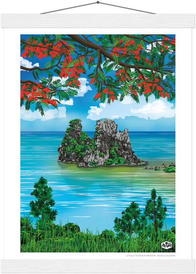 Affiche Nouvelle-Calédonie « La poule couveuse de Hienghène » – baguettes blanches – format 30×40 cm