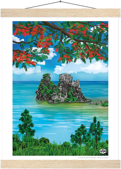 Affiche Nouvelle-Calédonie « La poule couveuse de Hienghène » – baguettes bois – format 30×40 cm