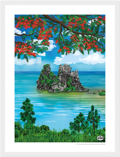 Affiche Nouvelle-Calédonie « La poule couveuse de Hienghène » – format 30×40 cm avec cadre blanc – vue produit