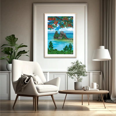 Affiche Nouvelle-Calédonie « La poule couveuse de Hienghène », format 50×70 cm avec cadre en bois, décoration intérieure naturelle