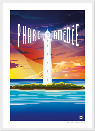 Affiche Nouvelle-Calédonie « Le phare Amédée » format 50×70 cm avec cadre blanc – vue produit sur fond neutre