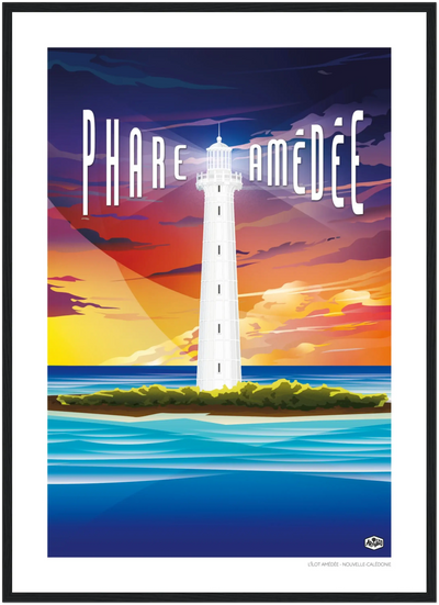 Affiche Nouvelle-Calédonie « Le phare Amédée » format 50×70 cm avec cadre noir – vue produit sur fond neutre