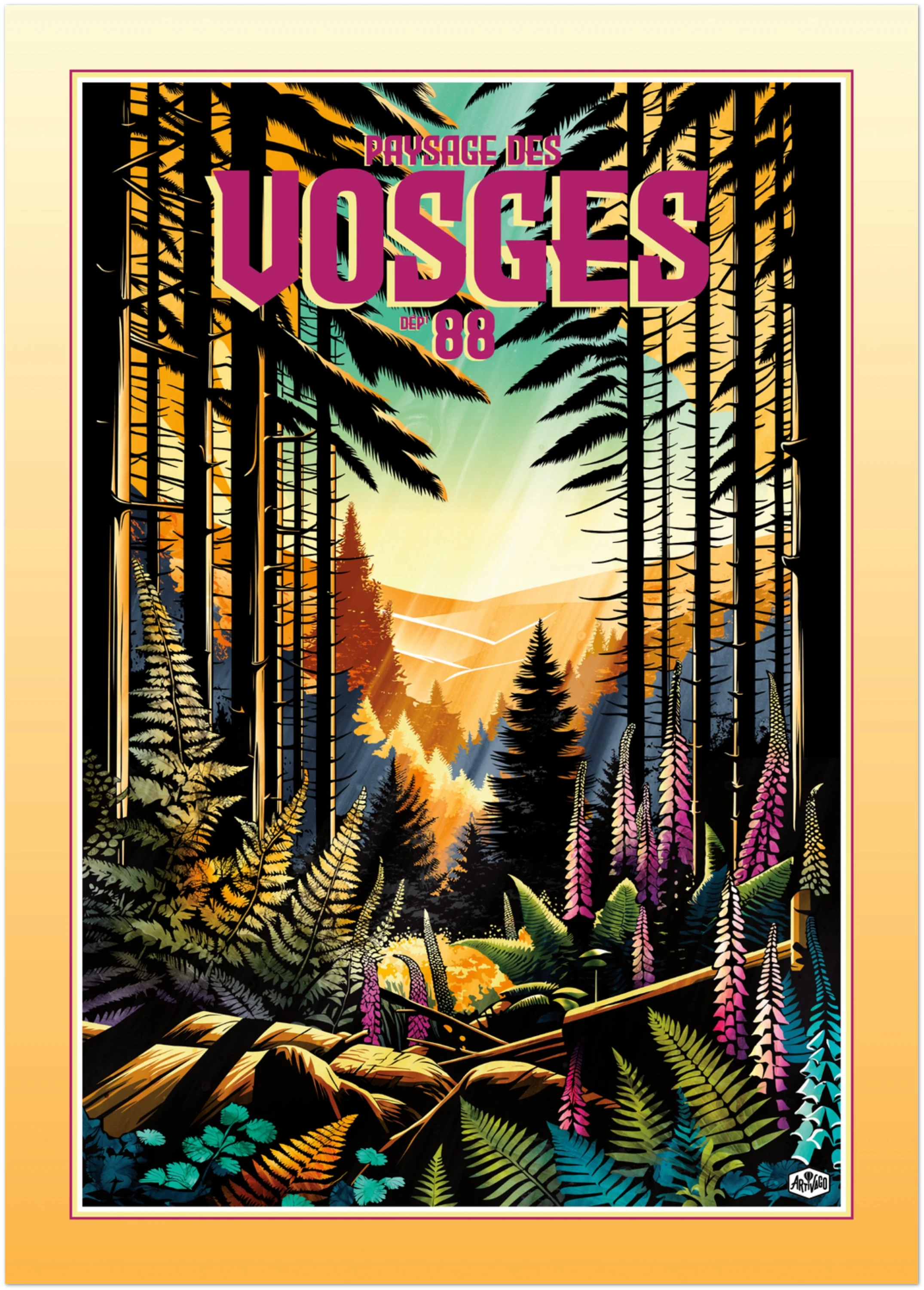 Affiche forêt des Vosges « Forêt en lumière » format 50×70 cm sans cadre – vue produit sur fond neutre