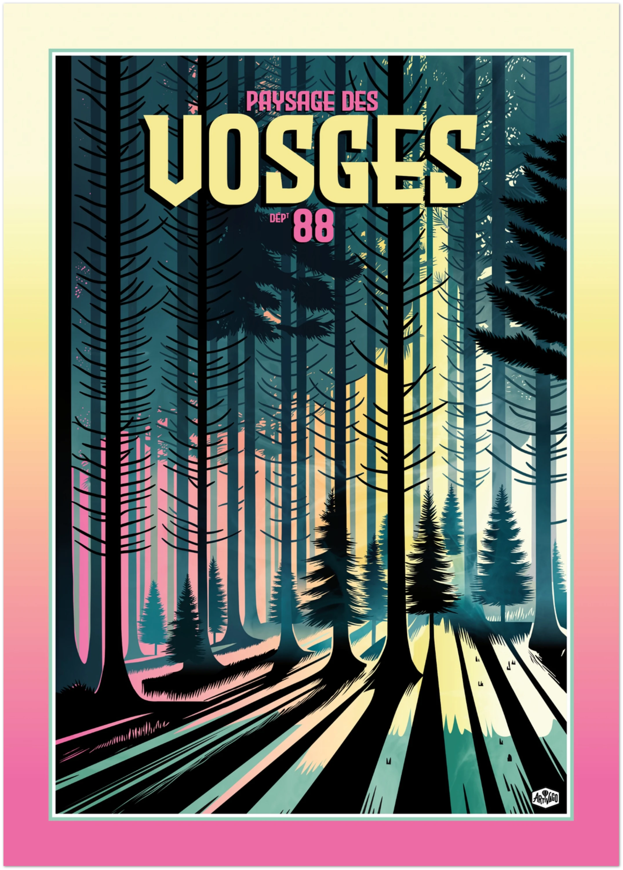 Affiche forêt des Vosges « Lumières du crépuscule » format 50×70 cm sans cadre – vue produit sur fond neutre