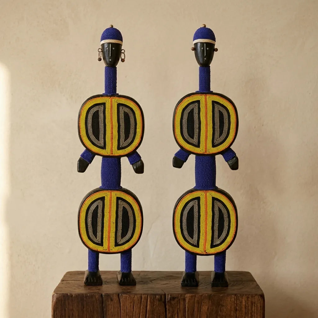 Sculpture décorative – Couple perlé Namji (Cameroun)