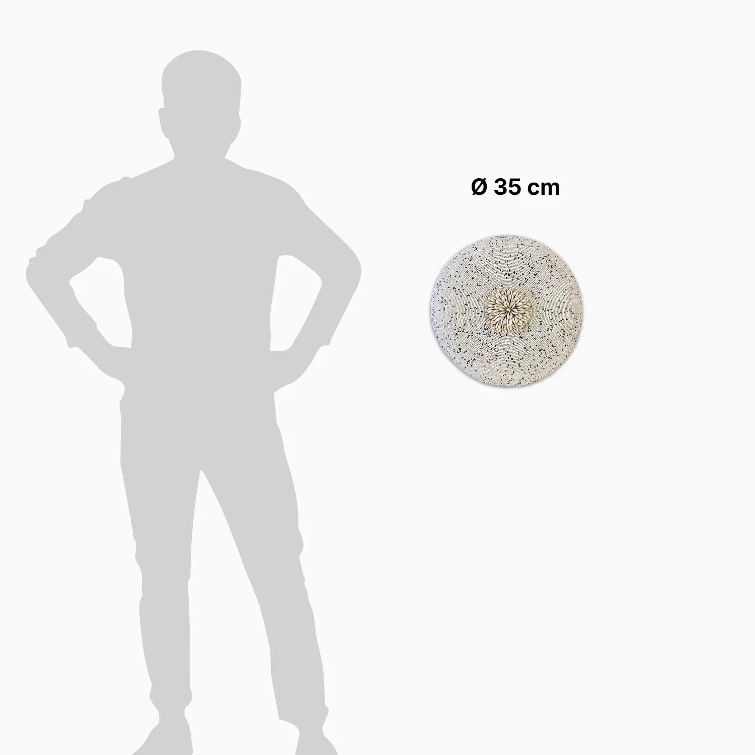 Bouclier mural perlé diamètre 35 cm avec indication de taille