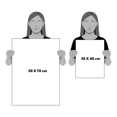 Comparatif visuel des tailles d’affiches 30x40 cm et 50x70 cm