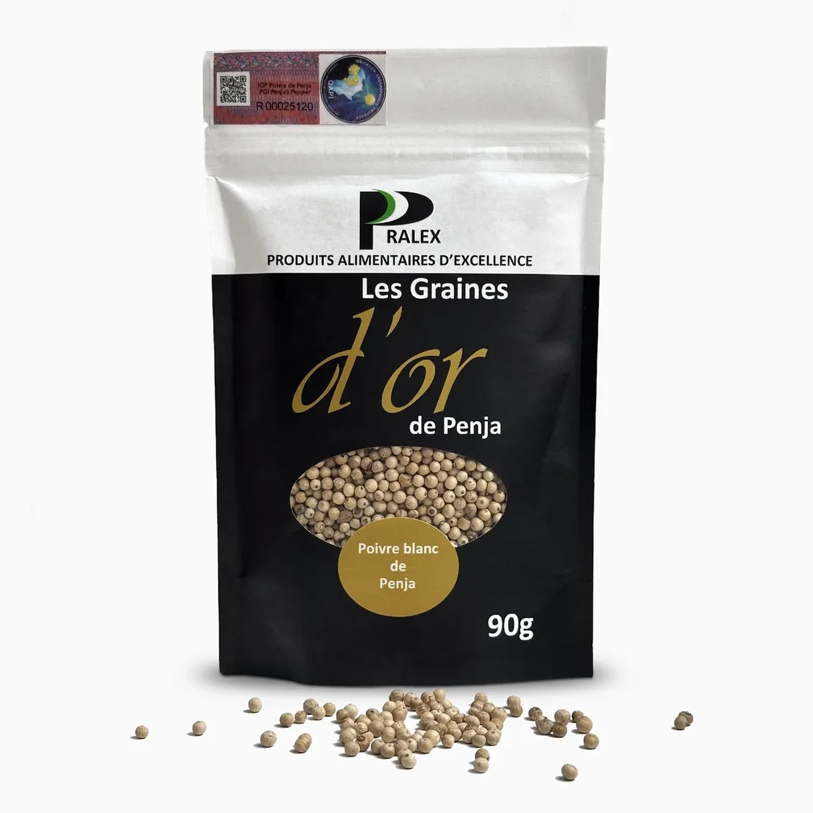 Sachet de poivre blanc de Penja IGP 90 g – grains visibles issus des terres volcaniques du Cameroun